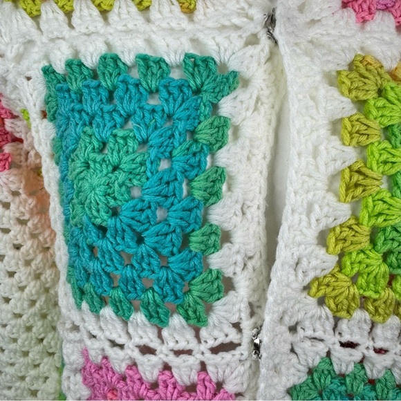 Granny Square Afghan Crochet Cardigan, Hooded Cardigan Handmade Plus Size - Picture 10 of 15